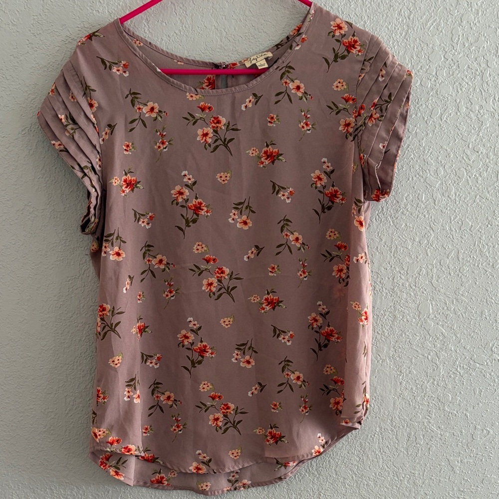 Lily White Floral Blouse in Mauve and Red